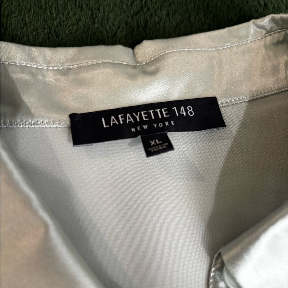Lafayette 148 New York Peppermint 100% Silk Bell Sleeve Blouse XL $498 Old Money - Picture 4 of 7